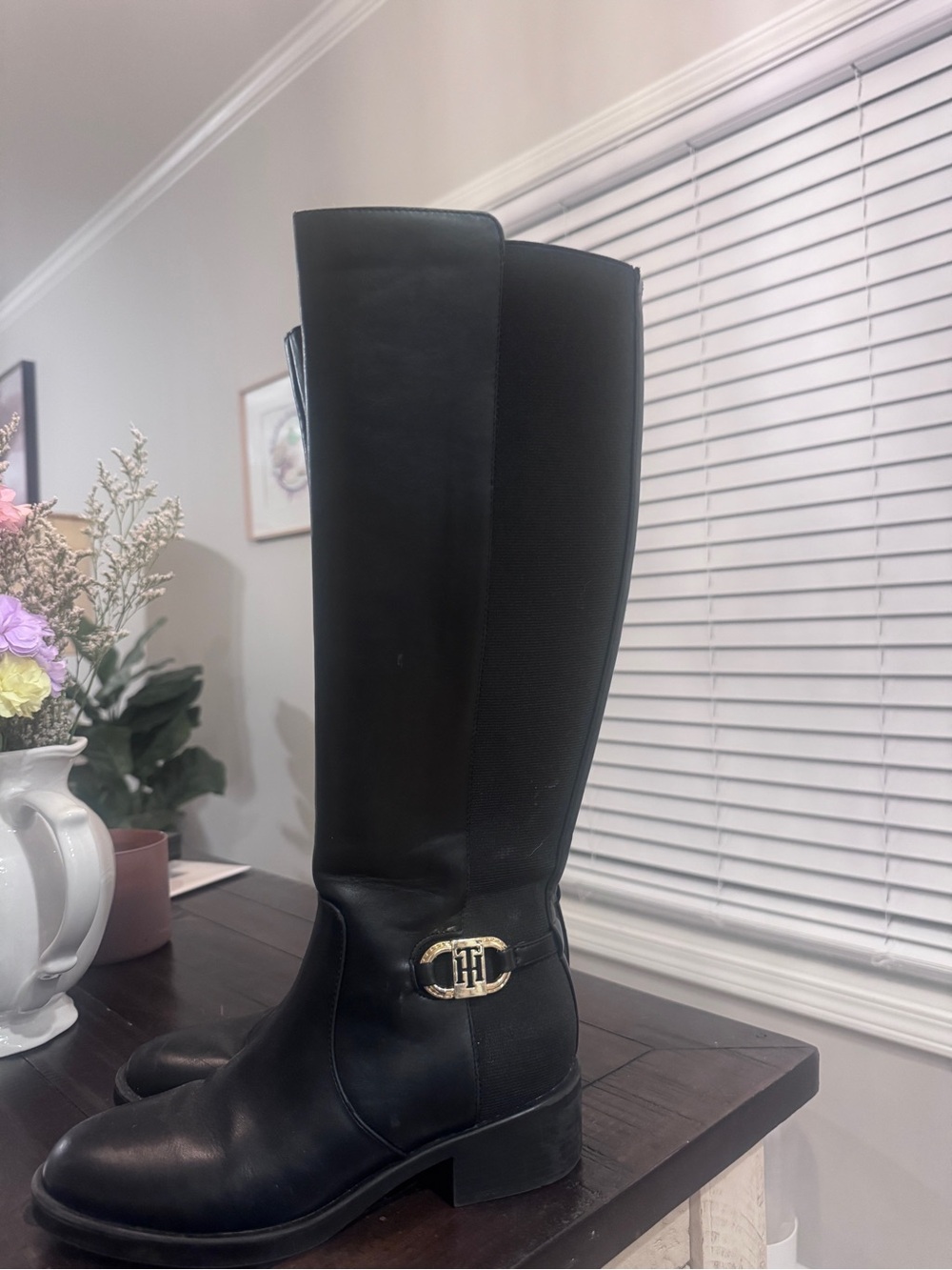 Black Tall Riding Boots with Gold Hardware Tommy Hilfiger